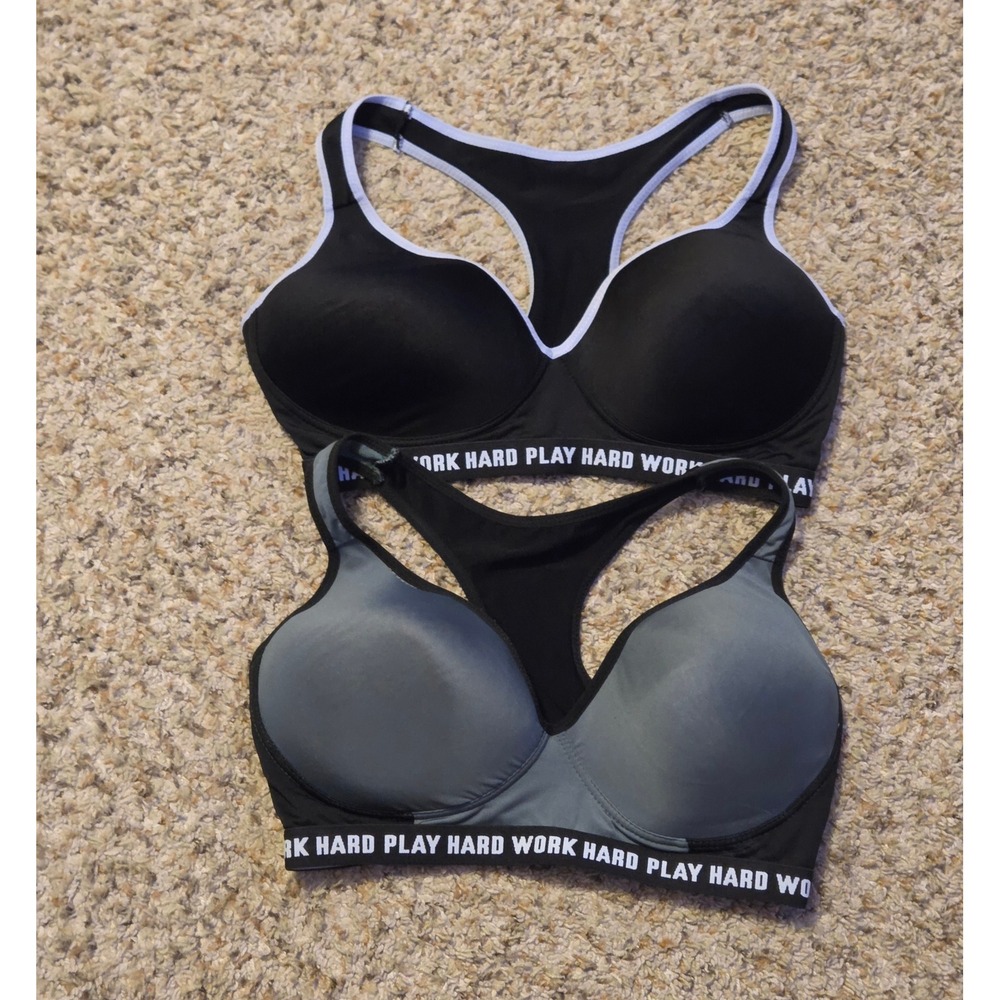 Set Of 2 Body Form Pull On Sports Bra Women's Size 38DD Green Black